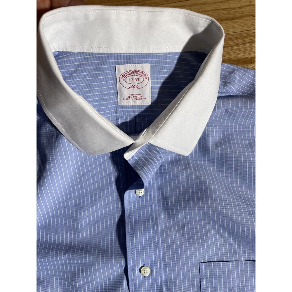 Brooks Brothers Men's Blue White Colar Stripe Dress Shirt French Cuffs Sz 17-33